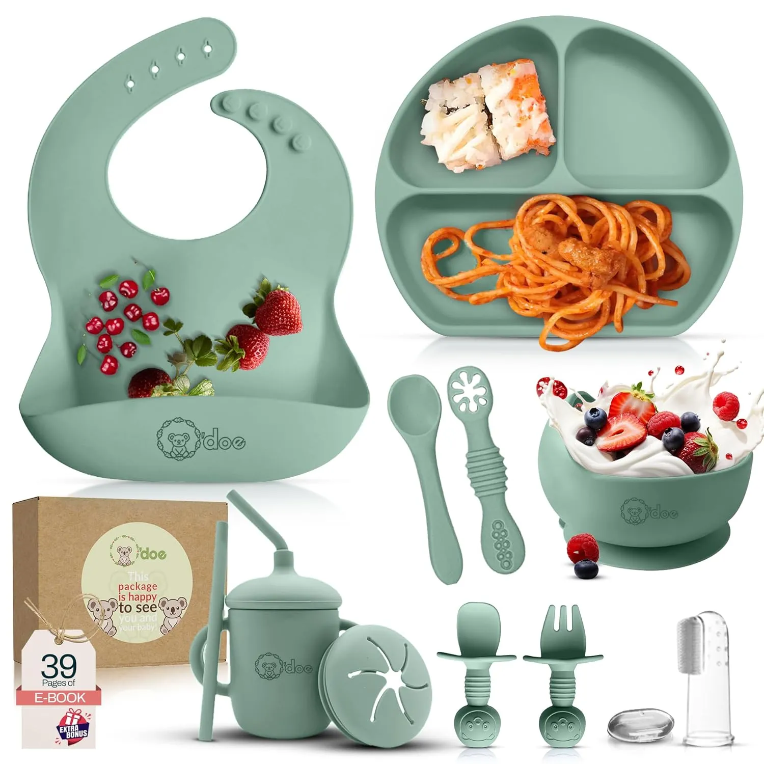O'doe Silicone Bibs + Spoon Set